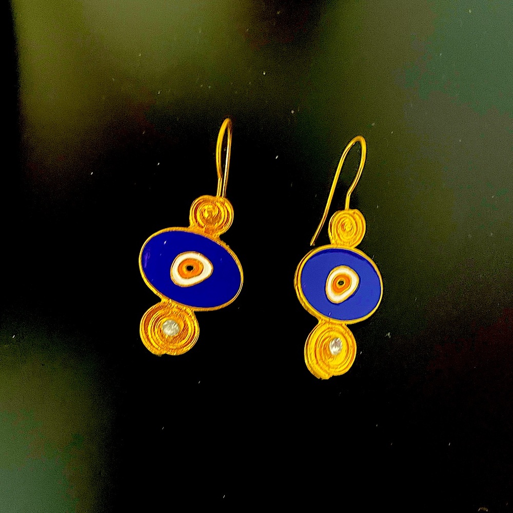 Evil Eye Gold Minimalist Earring - Picture 2 of 8